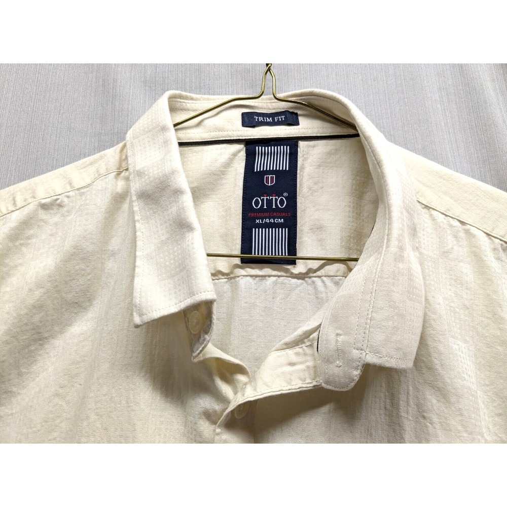 OTTO Men Sz: XL 44cm Trim Fit Short Sleeve Shirt Cream/Ivory Geometric Button Up - Picture 2 of 14